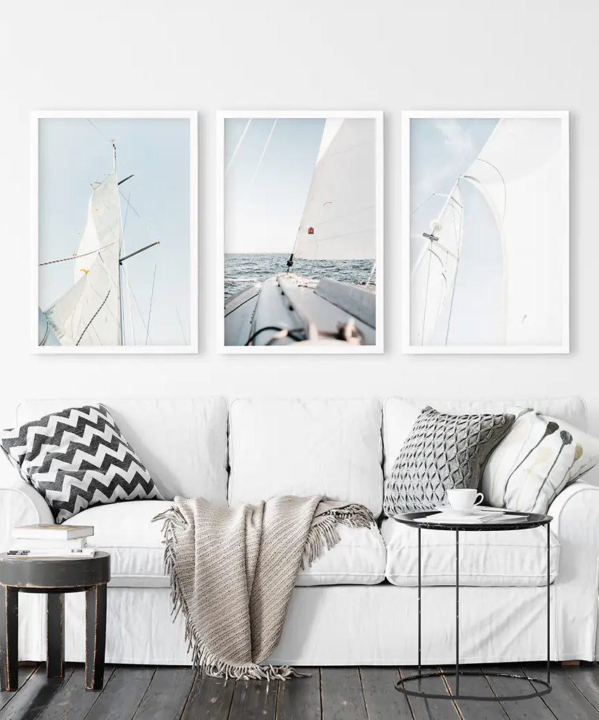Nautical 3 Piece Wall Art. Sailing at Sea on a Yacht