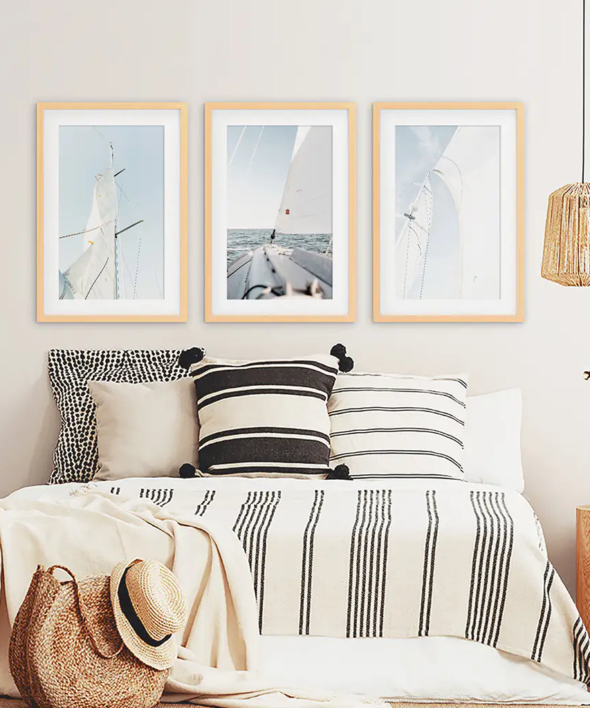 Nautical 3 Piece Wall Art. Sailing at Sea on a Yacht