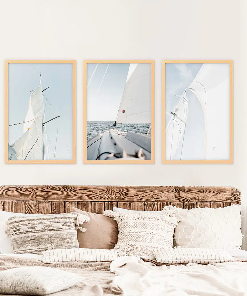 Nautical 3 Piece Wall Art. Sailing at Sea on a Yacht