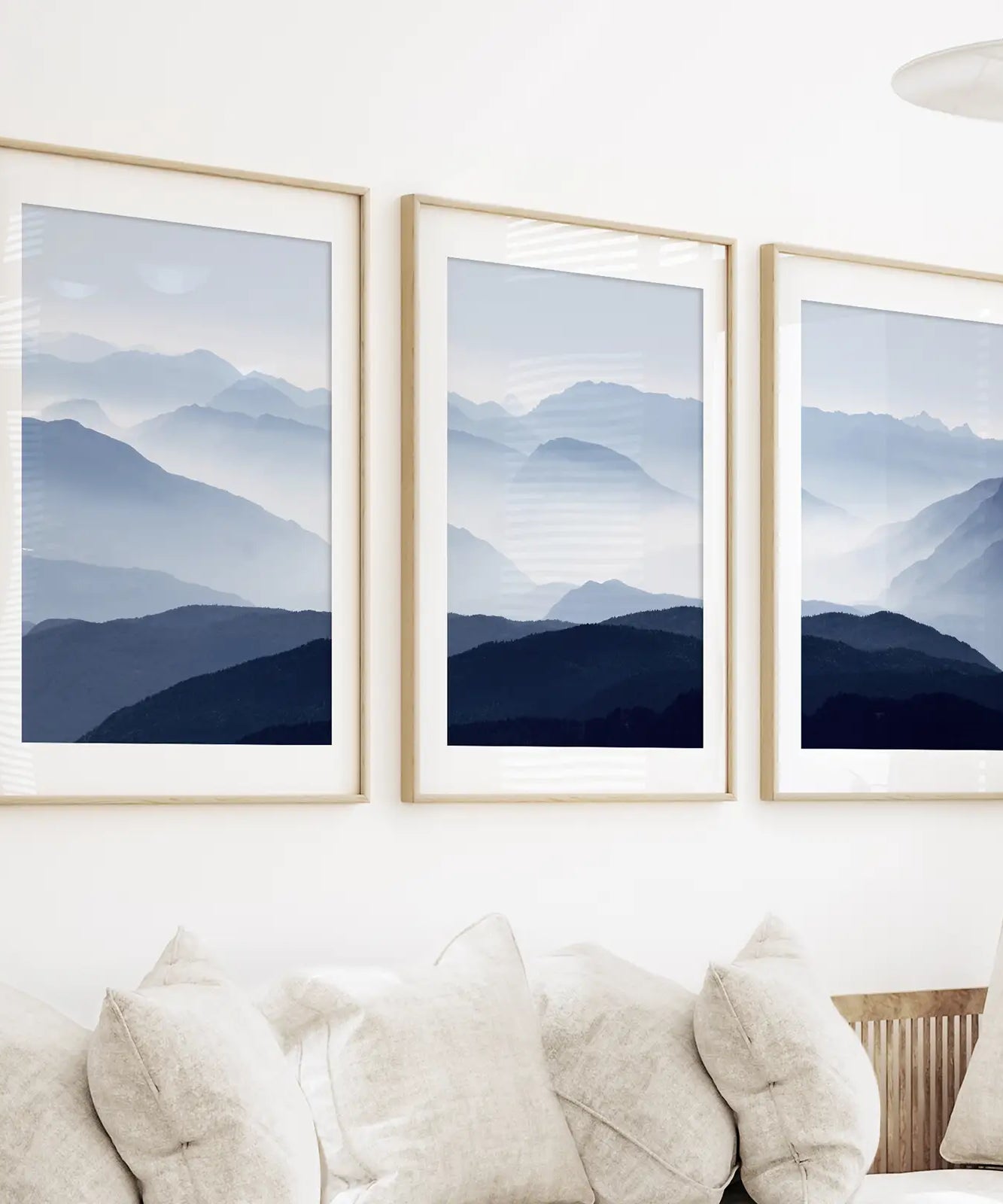 Blue Misty Mountain Scenery. Set of 3 Prints