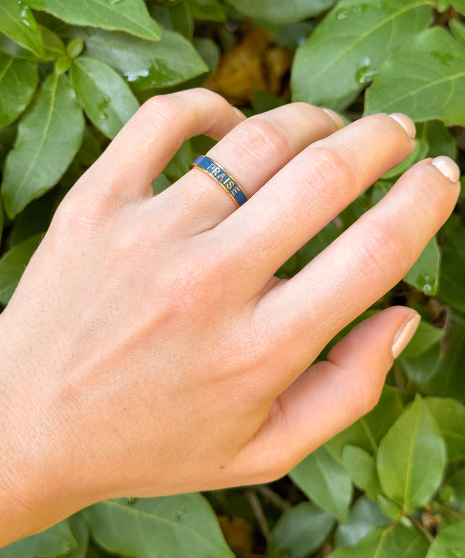 Navy Enamel Praise Ring