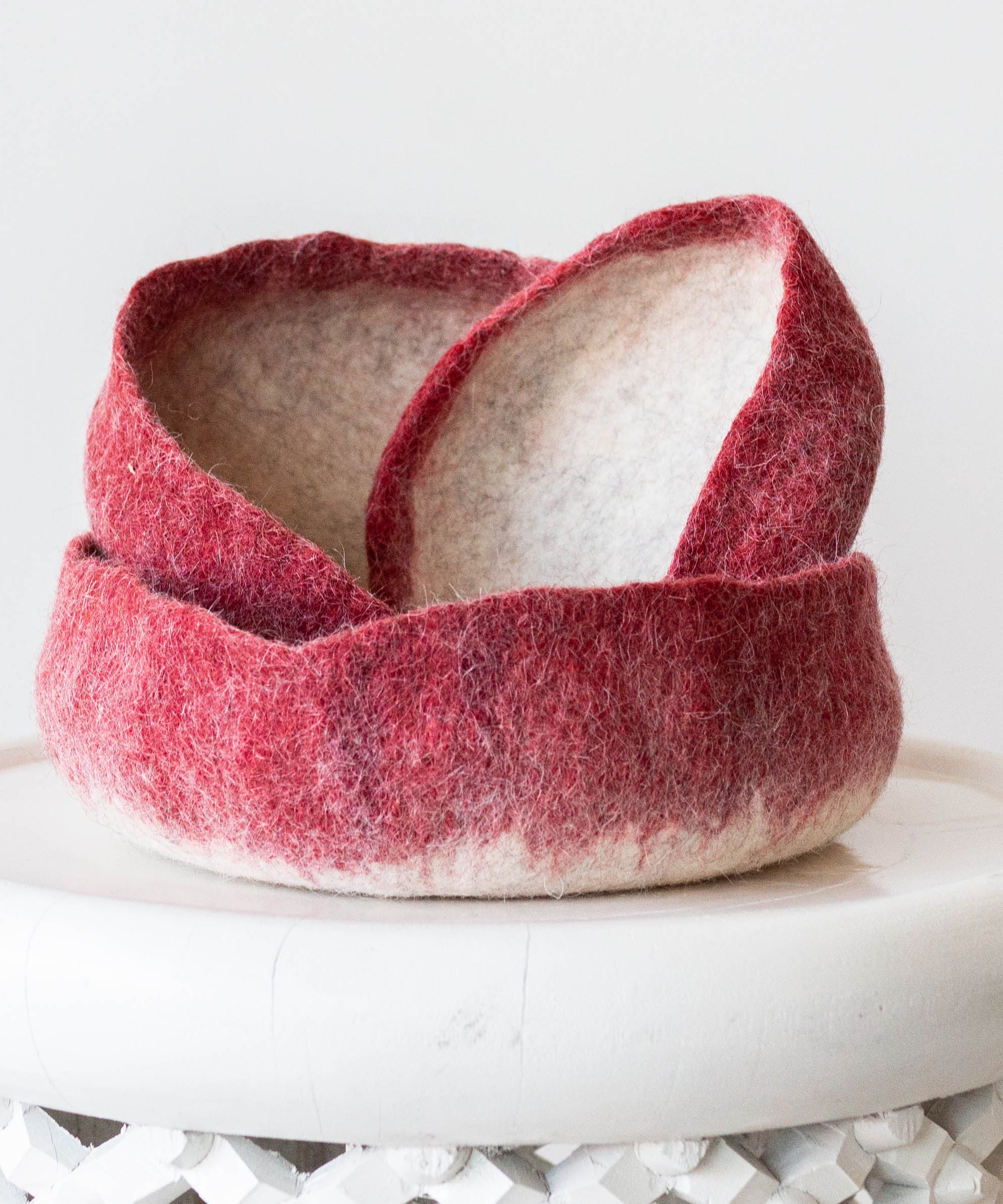 Berry Red Decorative Wool Nesting Bowls