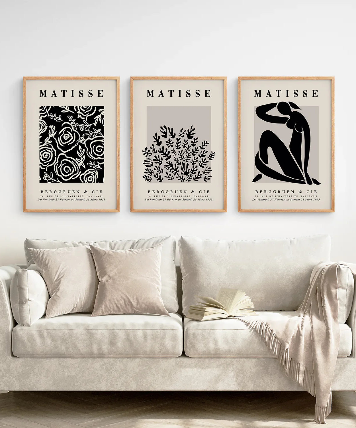 Schwarz Beige Vintage Henri Matisse Wandkunstdruck-Set