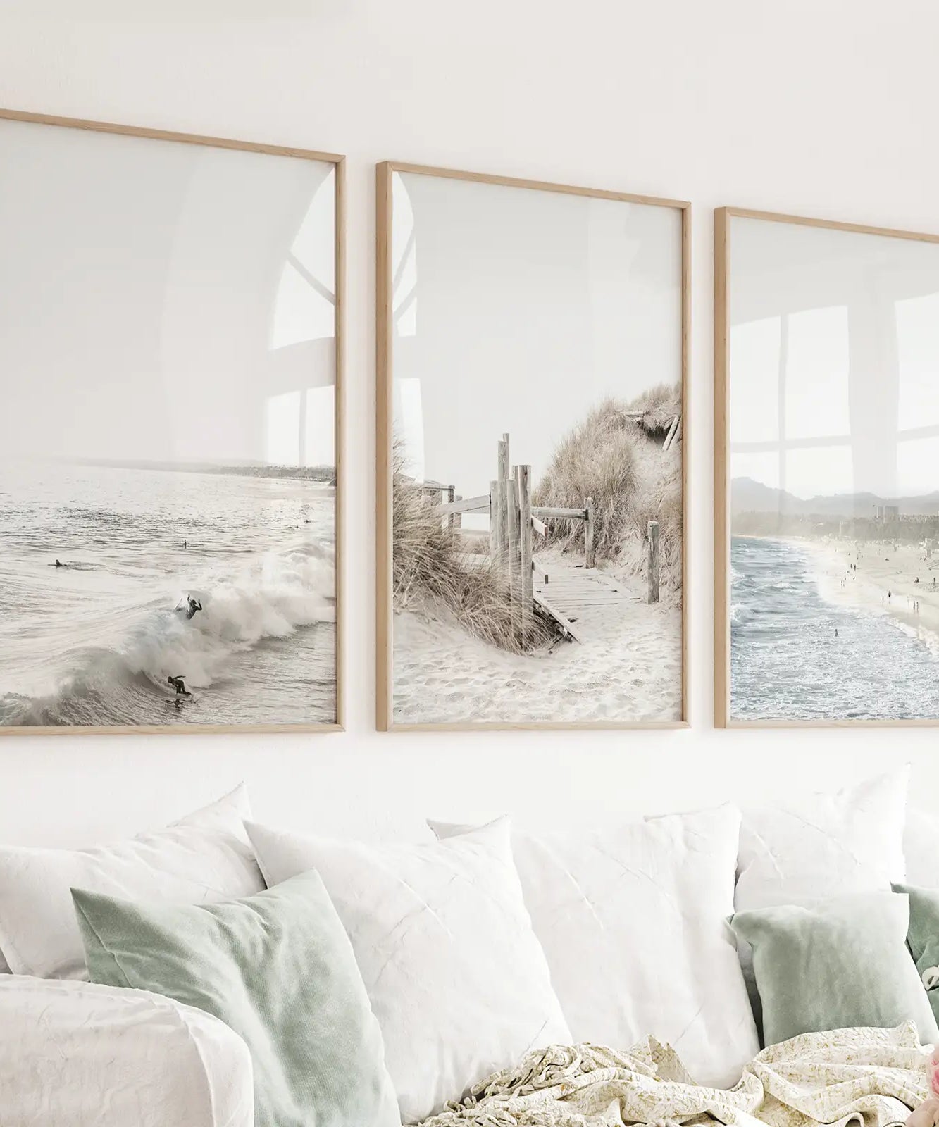 3 Piece Coastal Landscape. Waves, Surfers, Beach Pathway