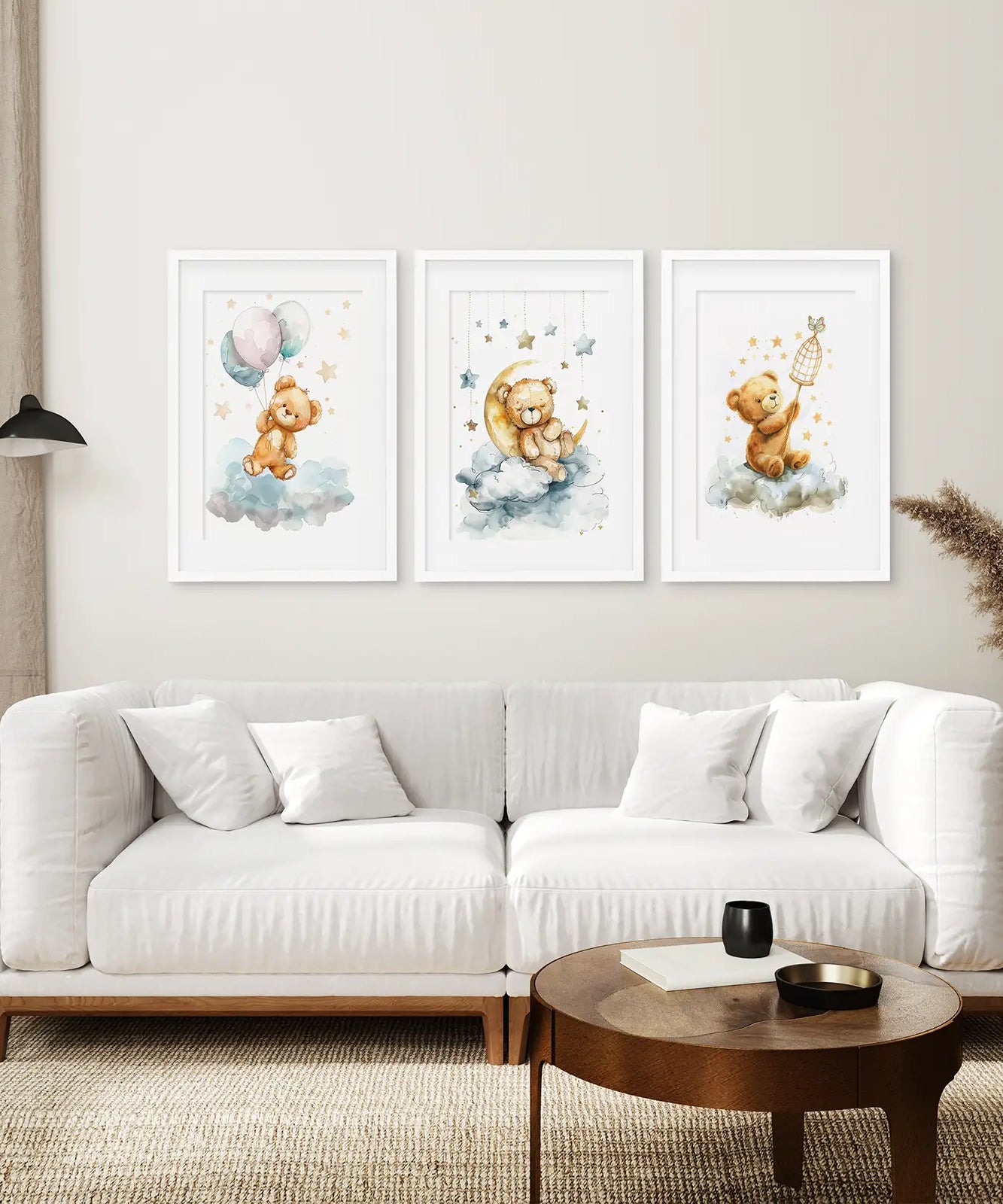 3-teiliges Dekorationsset mit Teddybären und Luftballon-Print