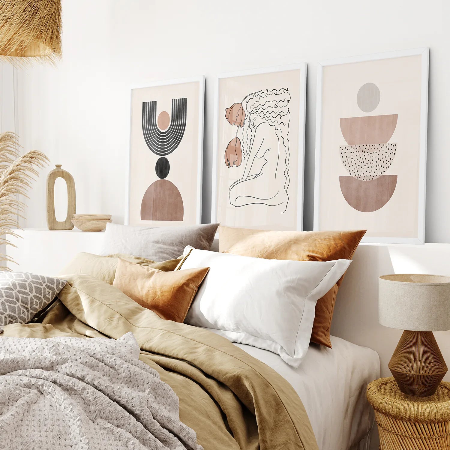 Boho Abstrakte Frau Wandkunst Set. Neutrale Töne