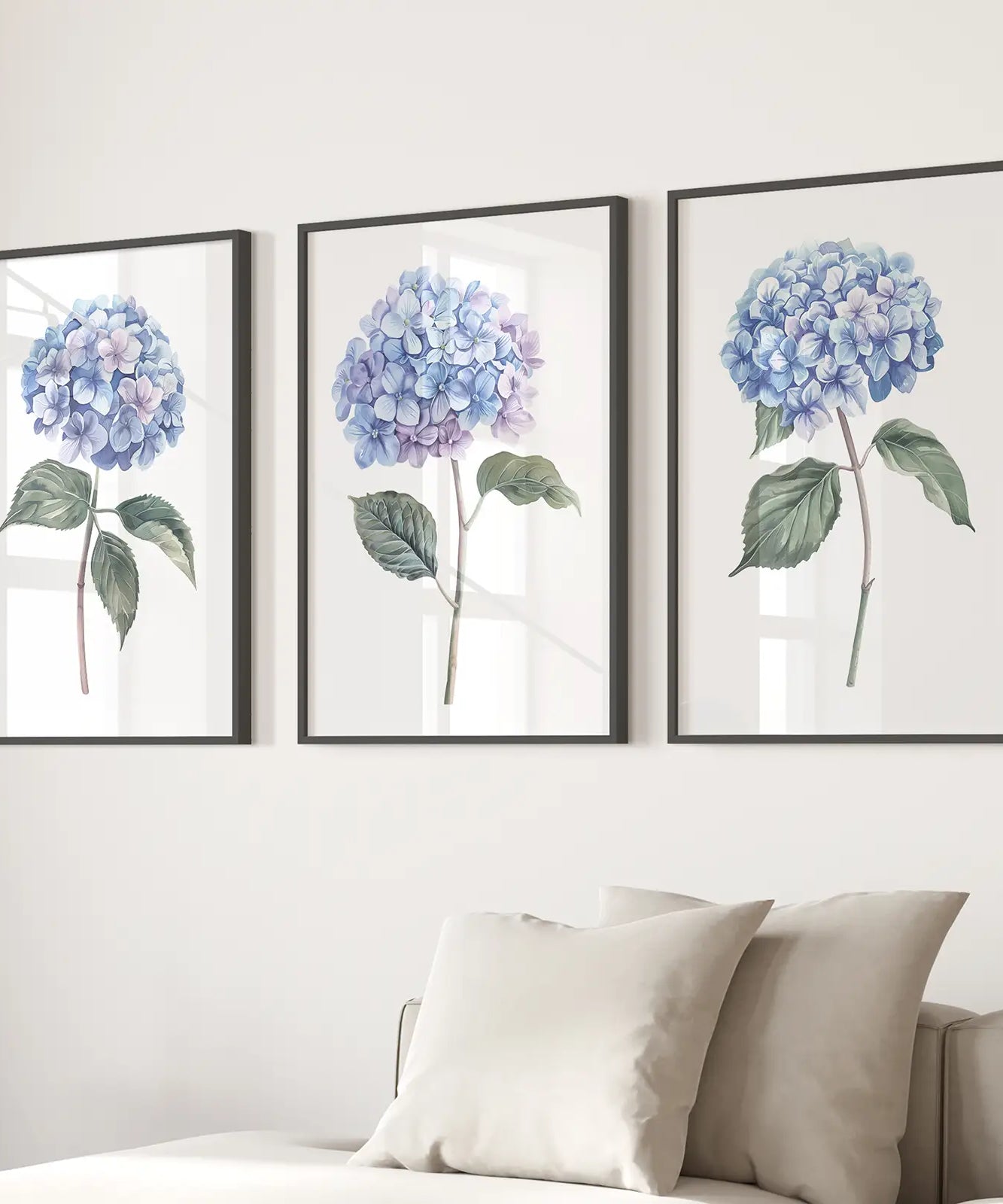 Hellblau Hortensie Blumen Wandkunst Poster Set