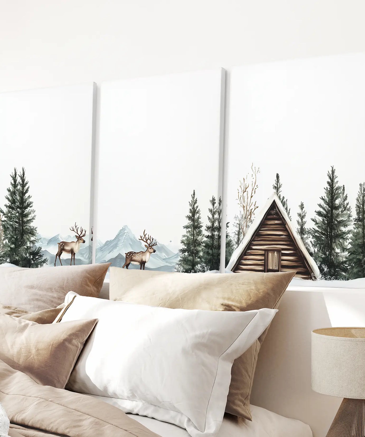 Rustic Cabin, Snowy Forest Prints. 3 Piece Winter Wall Art