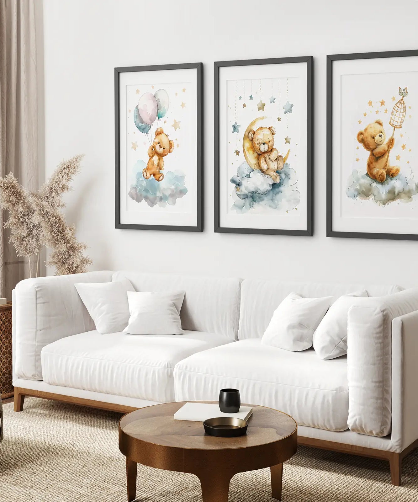3-teiliges Dekorationsset mit Teddybären und Luftballon-Print