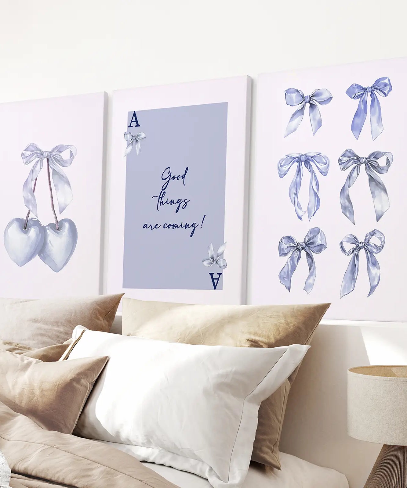 Trendige blaue Schleifen Preppy Poster Girly Deko Kunst Set