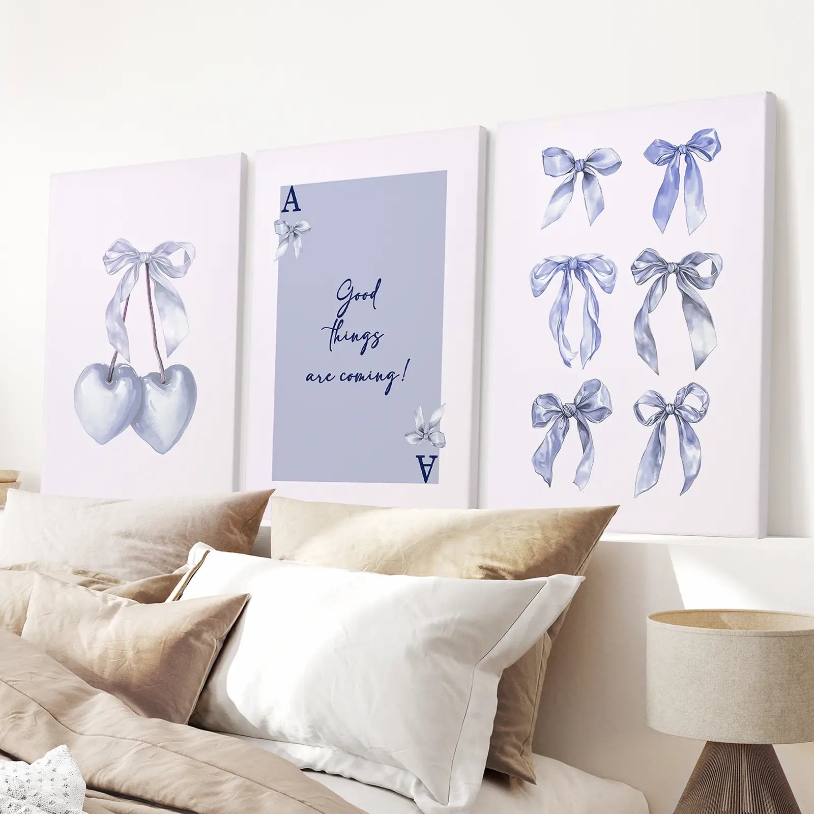 Trendige blaue Schleifen Preppy Poster Girly Deko Kunst Set
