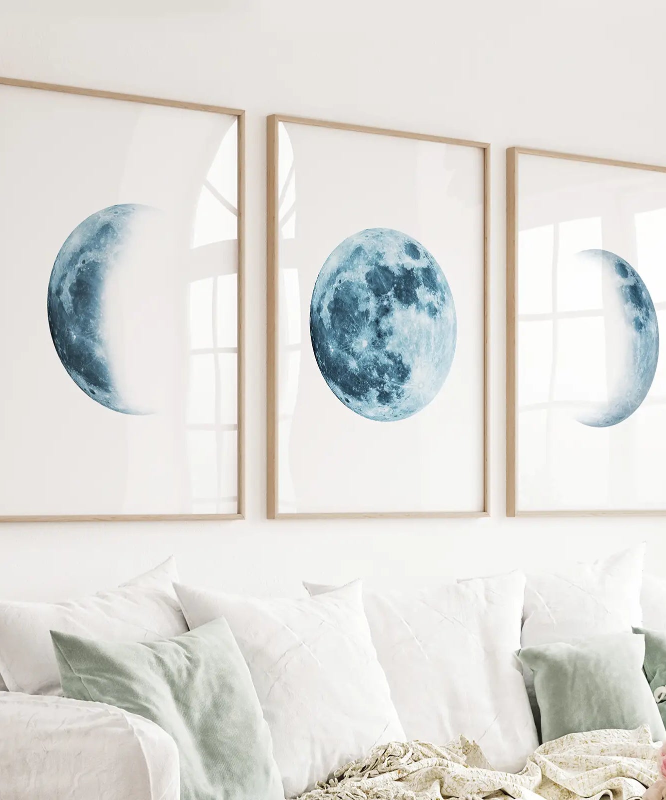 Lunar Phases. Blue Wall Art Set for Boy's Nursery