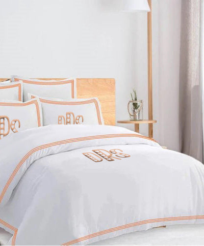 Monogam 400TC Cotton Triple Edge Embroidery Sateen Solid Duvet Cover Set