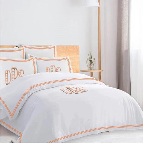 Monogam 400TC Cotton Triple Edge Embroidery Sateen Solid Duvet Cover Set