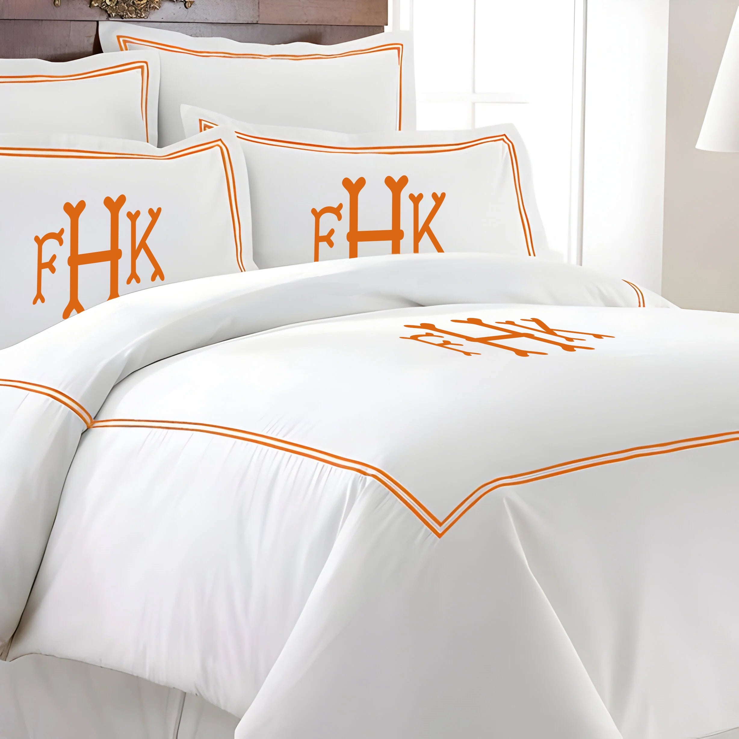 Monogram 400TC Cotton Double Embroidery Sateen Solid Duvet Cover Set