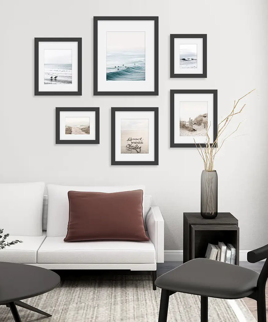 Beige Blue Coastal Gallery Wall. Set of 6 Prints