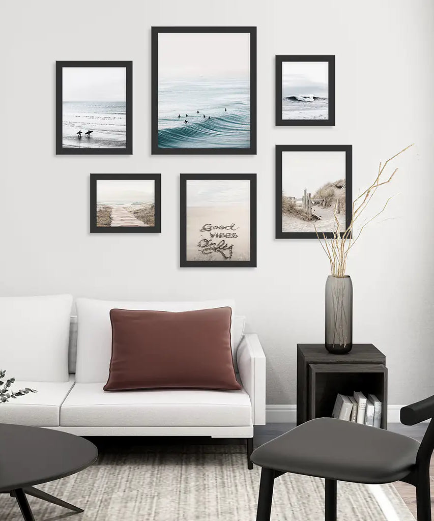 Beige Blue Coastal Gallery Wall. Set of 6 Prints