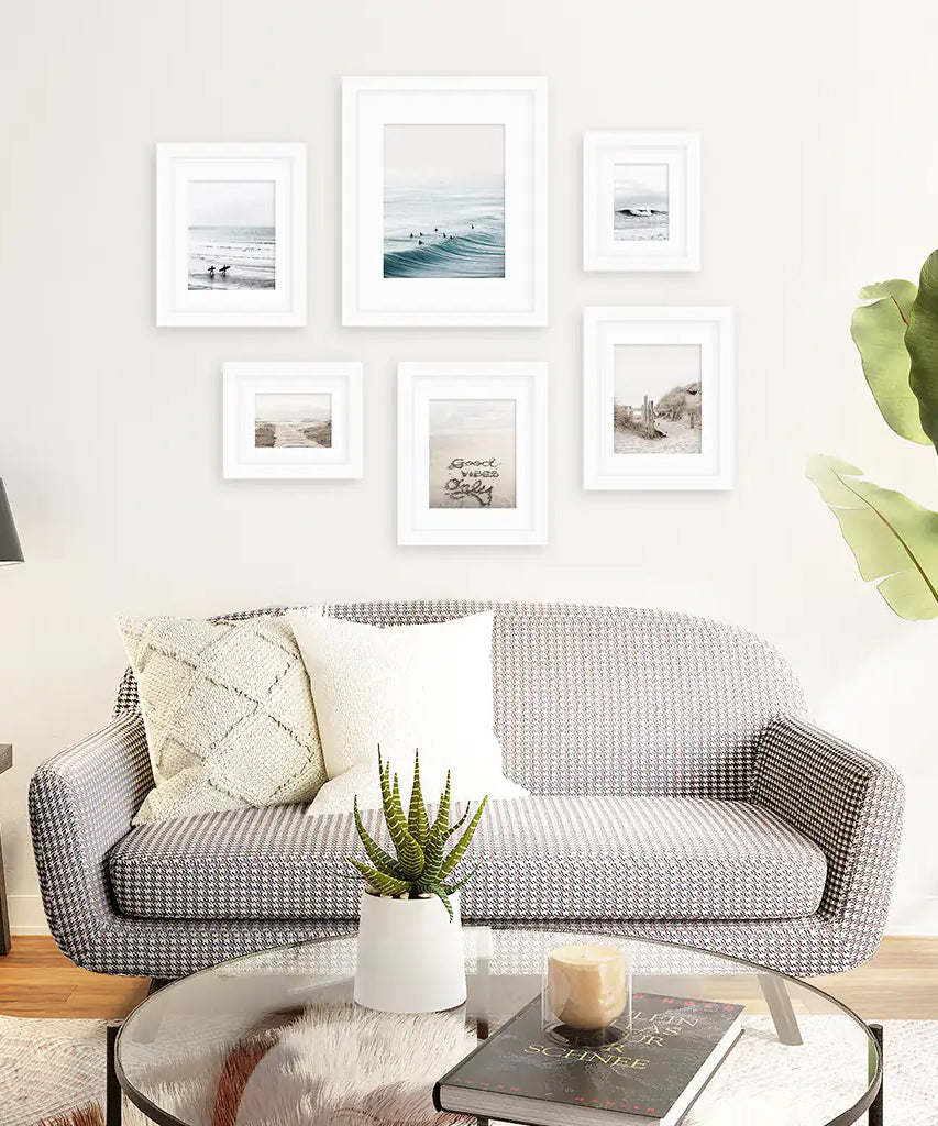 Beige Blue Coastal Gallery Wall. Set of 6 Prints