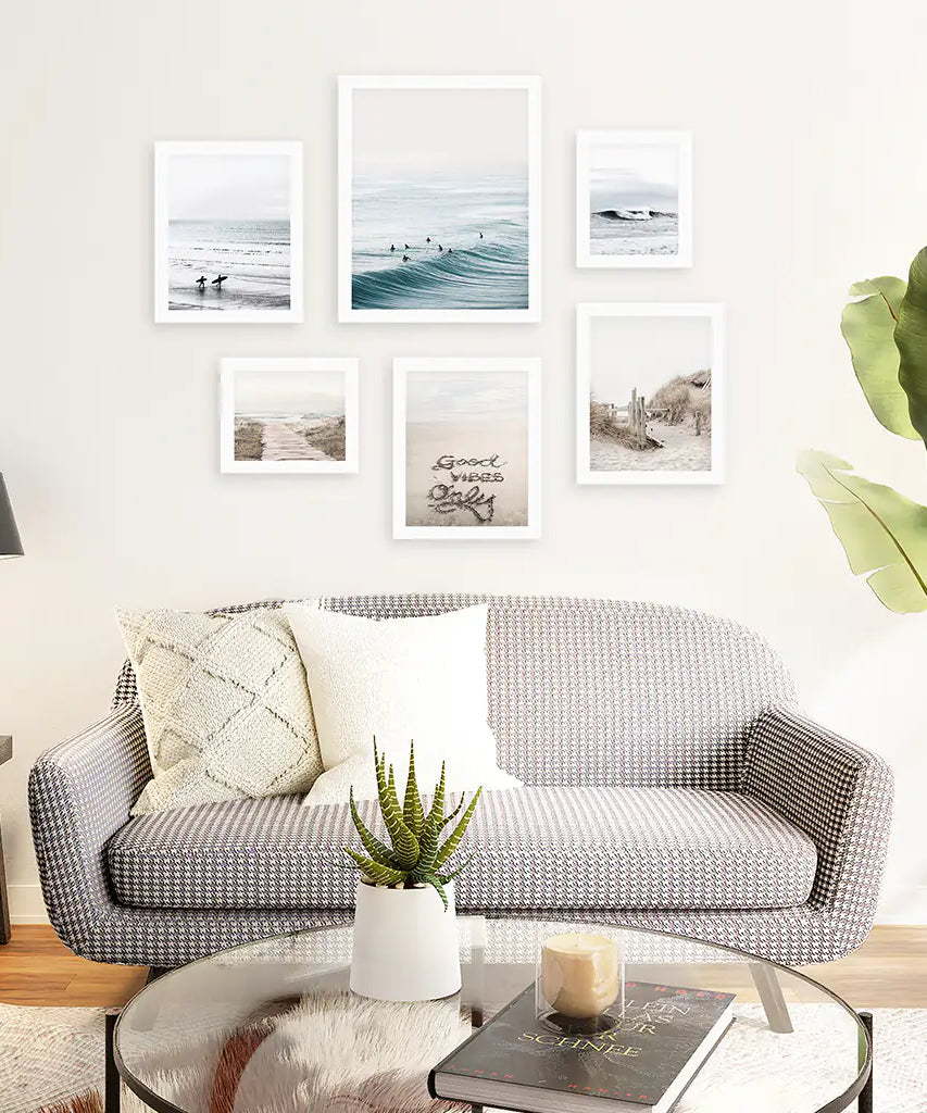 Beige Blue Coastal Gallery Wall. Set of 6 Prints