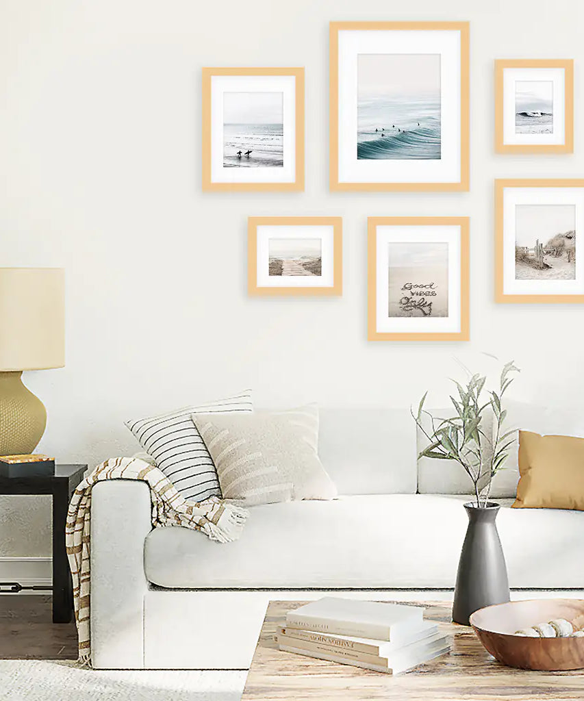 Beige Blue Coastal Gallery Wall. Set of 6 Prints