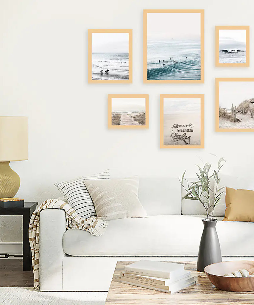 Beige Blue Coastal Gallery Wall. Set of 6 Prints