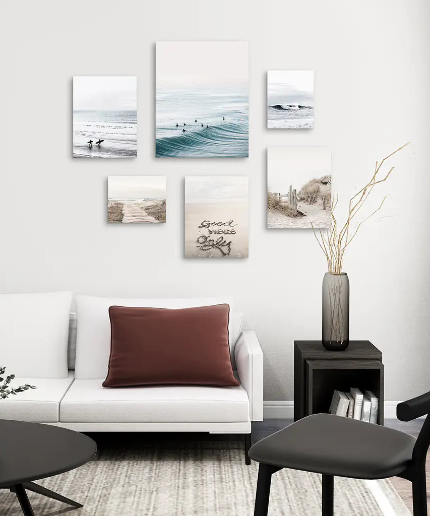 Beige Blue Coastal Gallery Wall. Set of 6 Prints