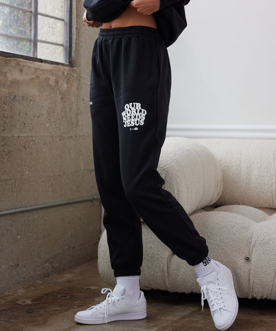 Our World Needs Jesus Black Unisex Sweatpant