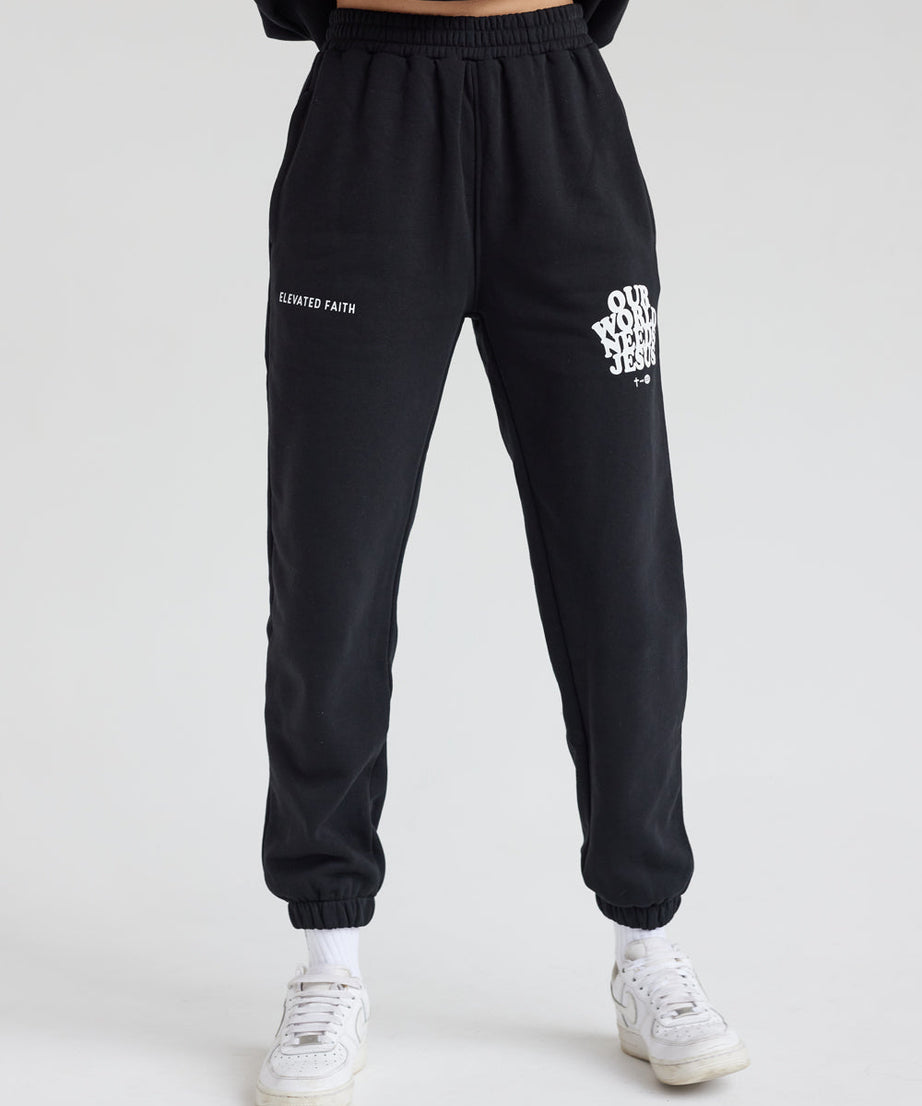 Our World Needs Jesus Black Unisex Sweatpant