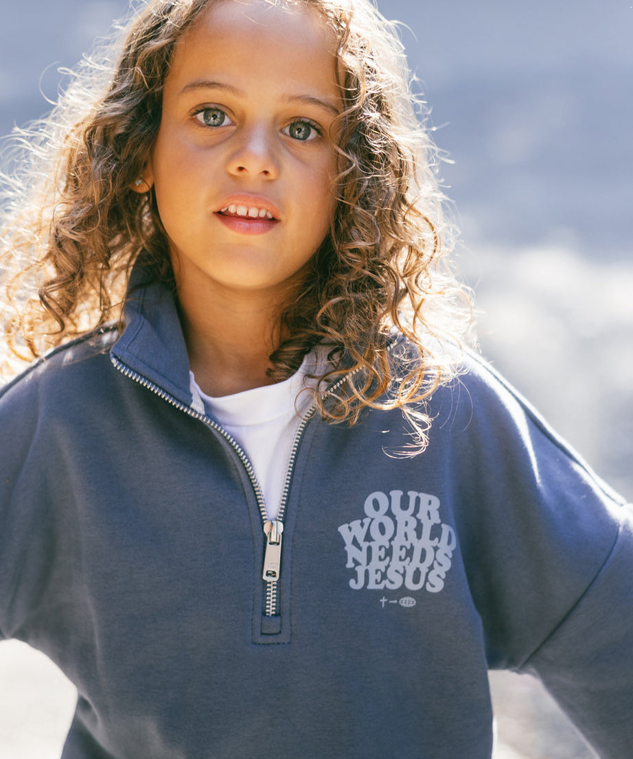 Unsere Welt braucht Jesus Kinder-Half-Zip