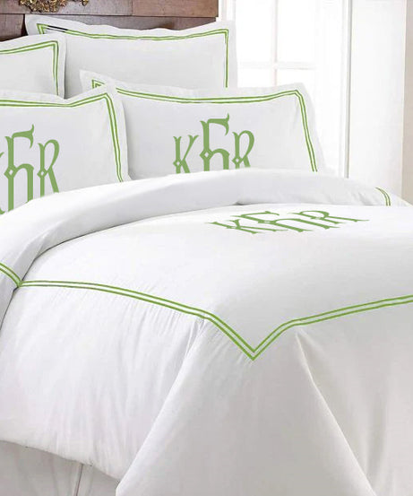 Monogram 400TC Cotton Double Embroidery Sateen Solid Duvet Cover Set