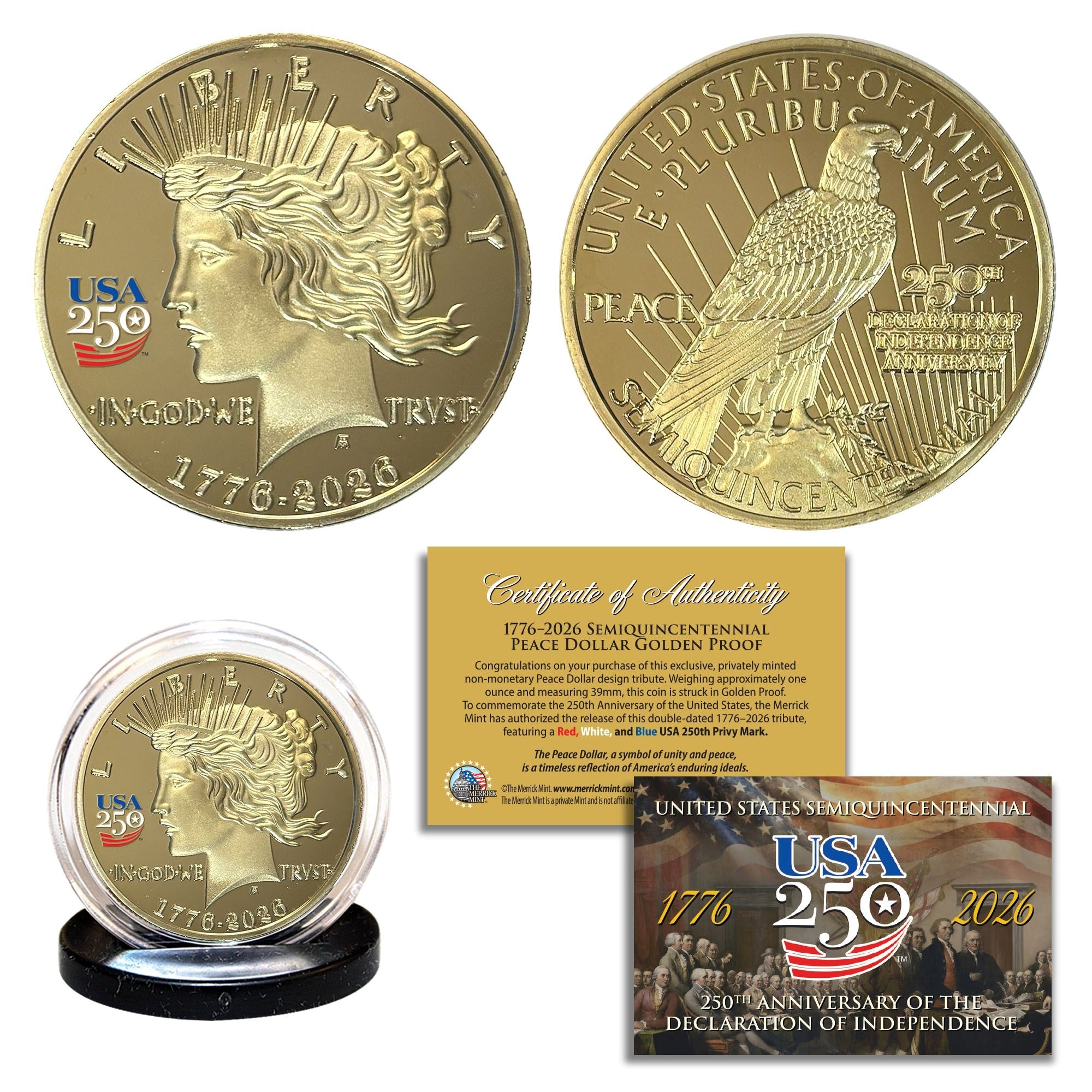 Amerikas 250. Jubiläum Friedensdollar Goldener Polierte Platte Münze
