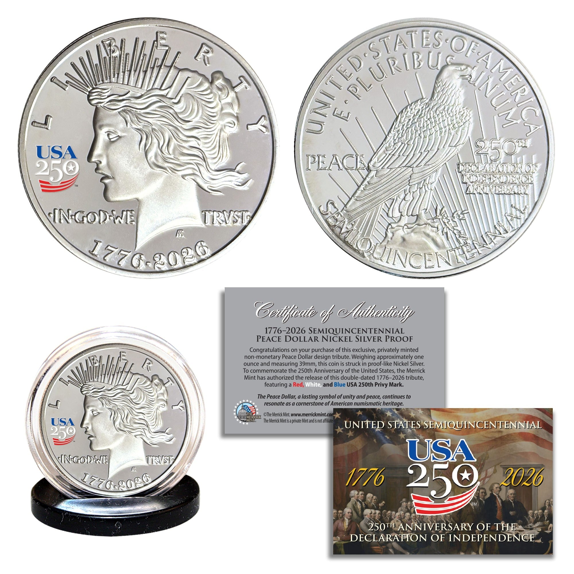Amerikas 250. Jubiläum Friedensdollar Neusilber Proof-Münze