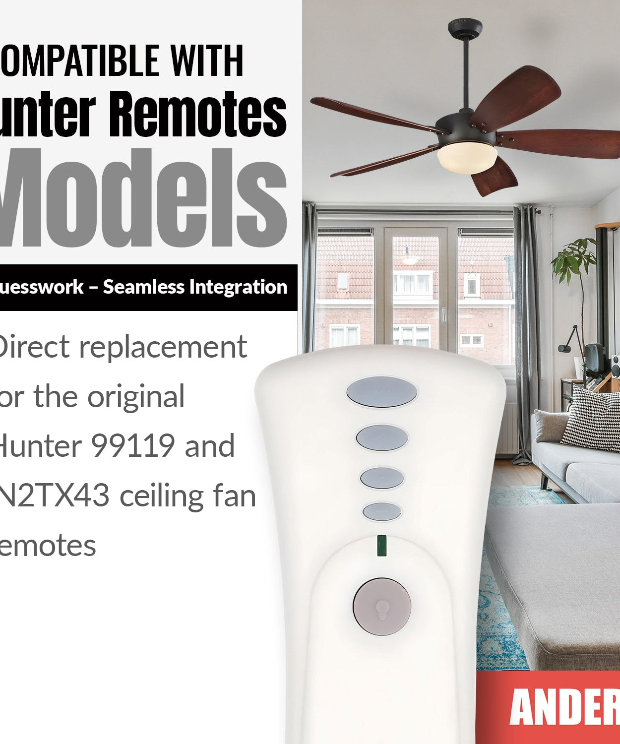 Anderic 99119 Replacement Ceiling Fan Remote Control for Hunter 99119