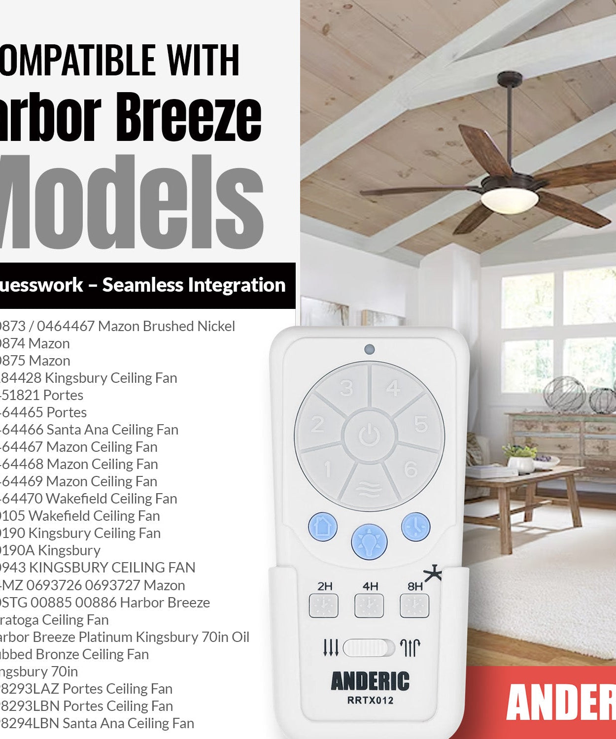 Anderic RRTX012 Replacement Ceiling Fan Remote Control for Harbor Breeze A25-TX012, A25-TX025