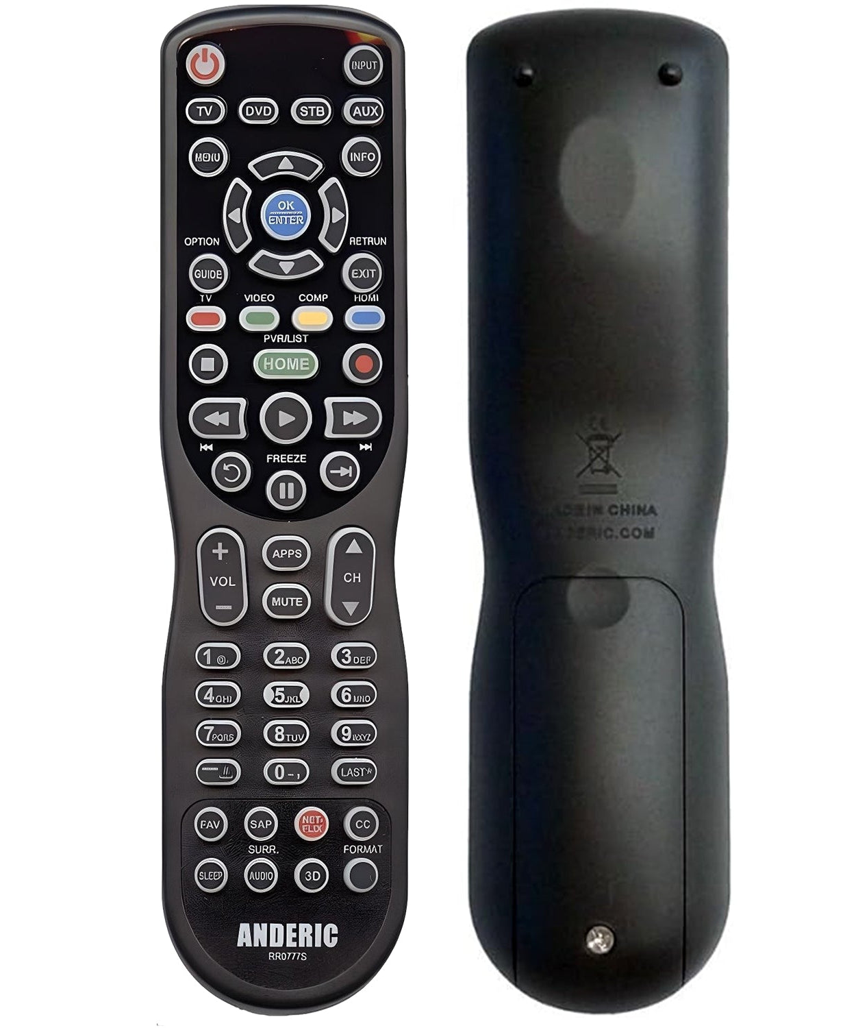 Substitute for Anderic RR0777S Universal 4-Device Remote Control for Pre-programmed for Panasonic TVs [RRU401]