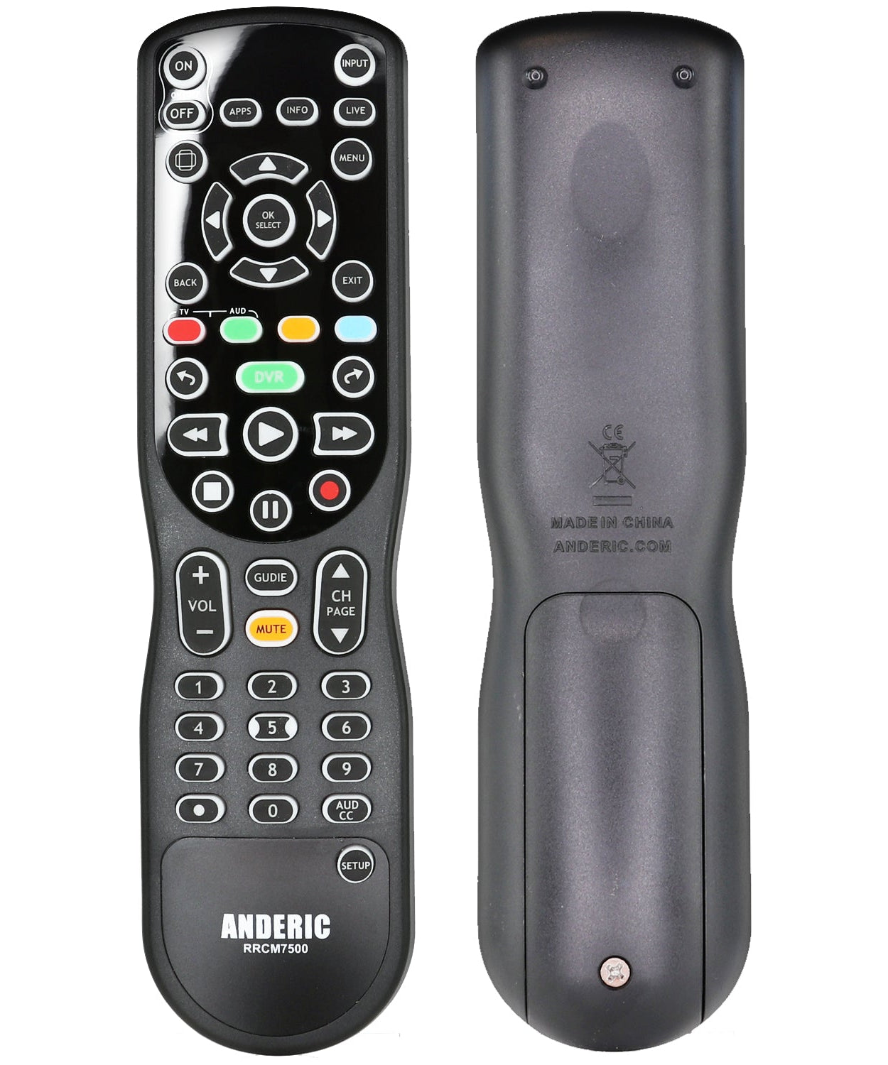 Anderic RRCM7500 Replacement Remote Control for Channel Master CM7500XRC2 DVR+ Over the Air Cable box