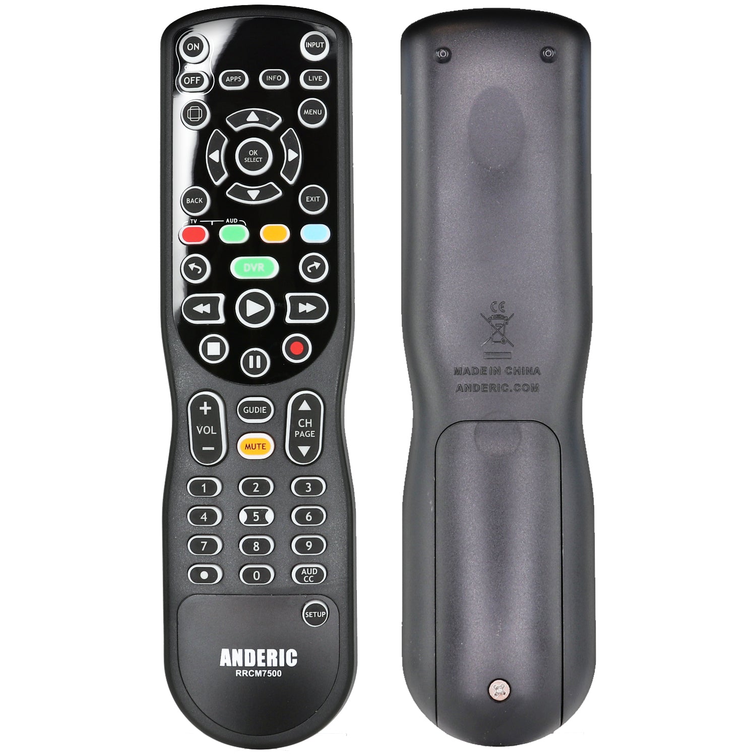 Anderic RRCM7500 Replacement Remote Control for Channel Master CM7500XRC2 DVR+ Over the Air Cable box