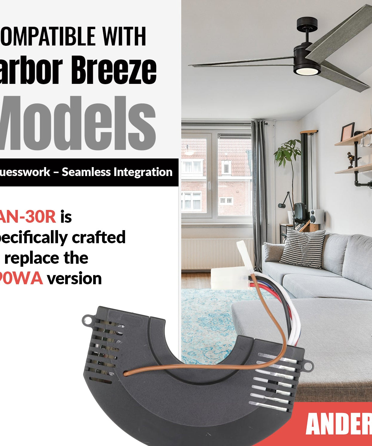Anderic FAN30R Replacement Ceiling Fan Receiver for Harbor Breeze FAN-30R