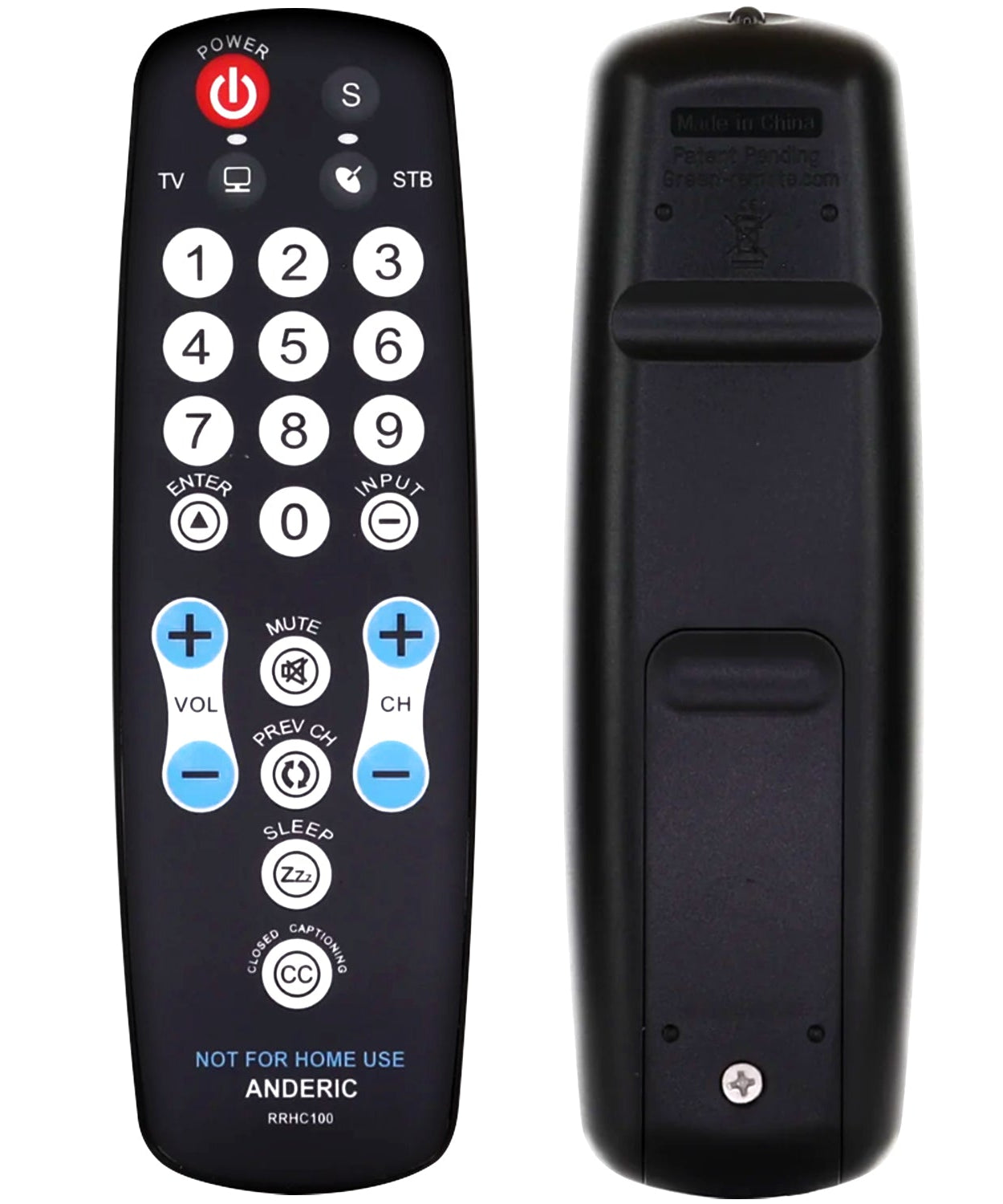 Anderic RRHC100 2-Device Universal Remote Control for Hospitality TV Cable Satellite STB with EzWipe Surface and Learning