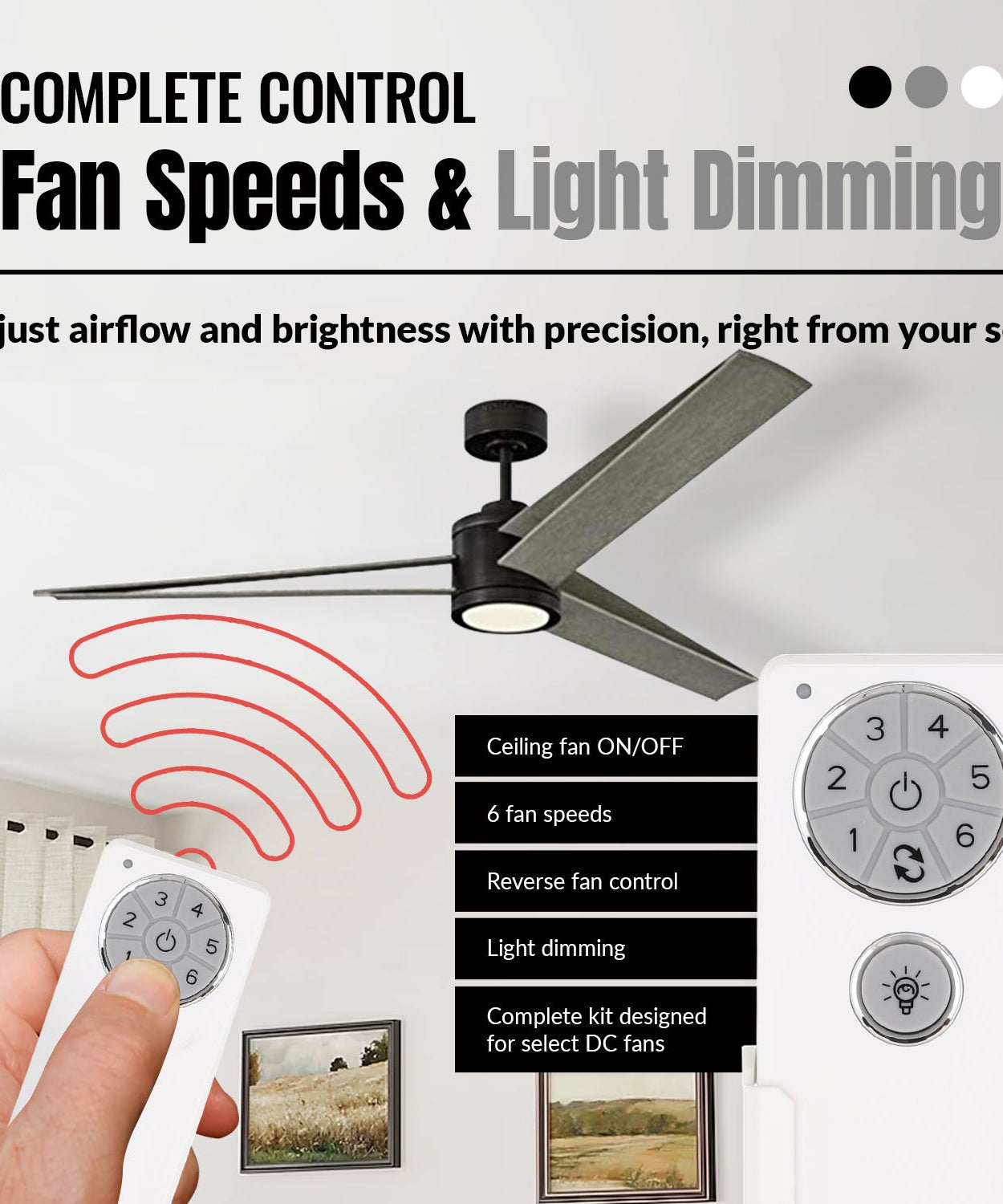Anderic DC1/DC8 Replacement Ceiling Fan Kit | DC8-96SG8 Receiver & DC1 Remote Control