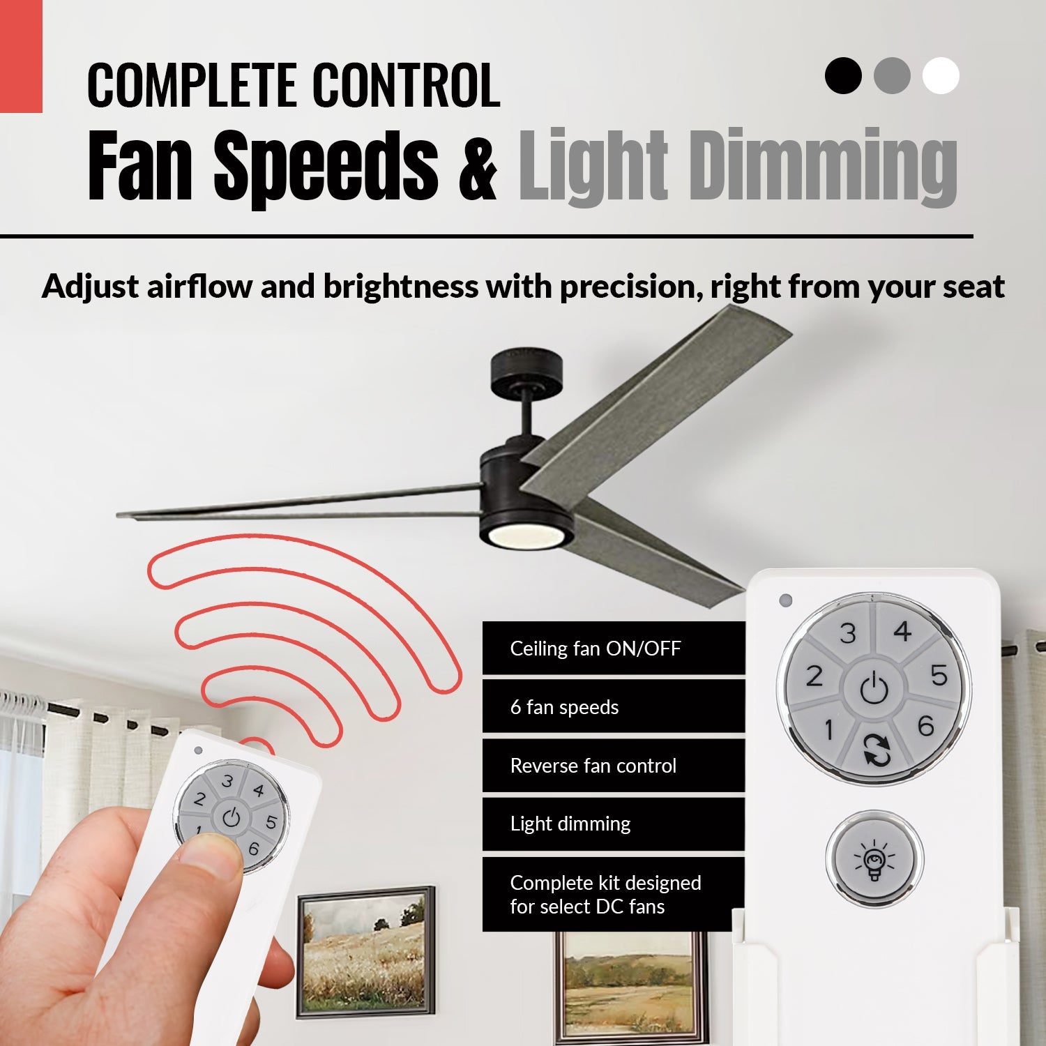 Anderic DC1/DC8 Replacement Ceiling Fan Kit | DC8-96SG8 Receiver & DC1 Remote Control