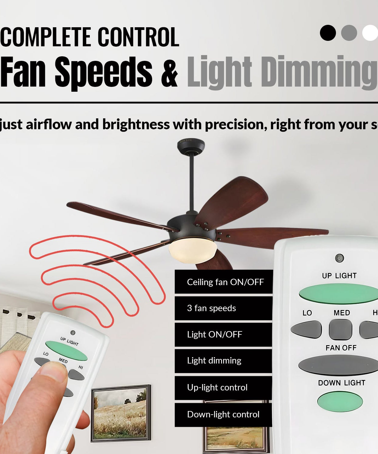 Anderic RR7078TUDL / HD6-UD (UC7078T) Ceiling Fan Remote Control for Hampton Bay | CHQ7078T | Up Light | Down Light