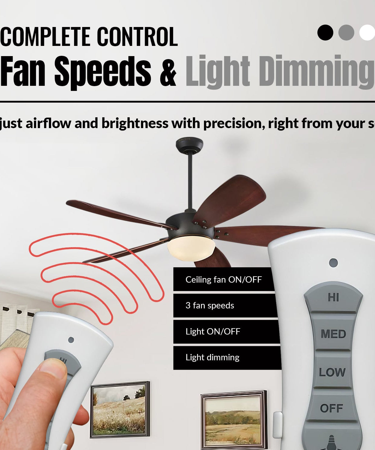 Anderic RR7216T Ceiling Fan Remote Control for UC7216T, CHQ7216T | RF | 4-DIP Pairing | 304 MHz