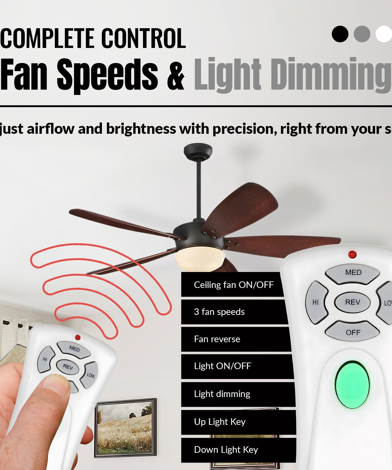 Anderic RR7080T (UC7080T) Ceiling Fan Remote Control for Hampton Bay | CHQ7080T | Up Light | Down Light | Reverse