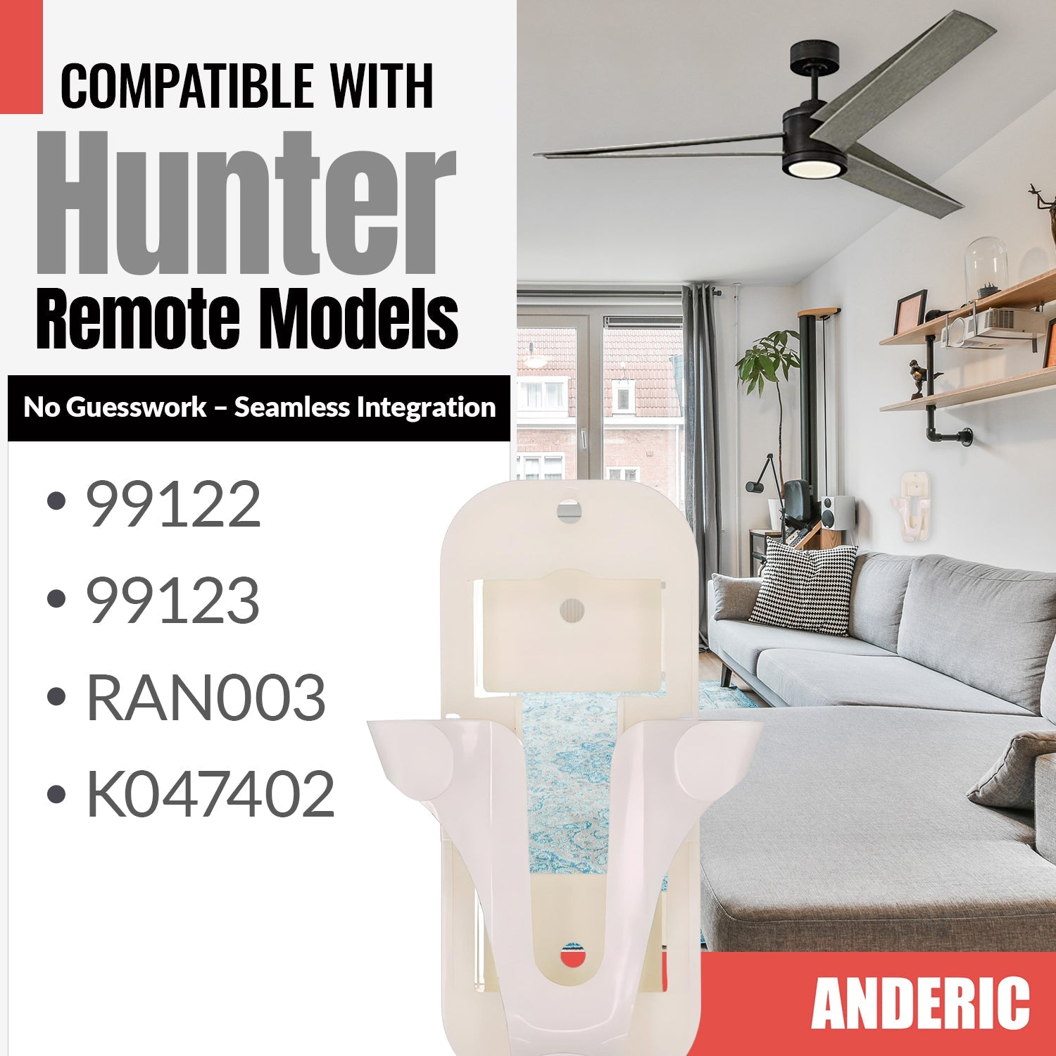Anderic 99122WM Replacement Wall Mount Bracket for Hunter 99122 and 99123 Ceiling Fan Remote Controls