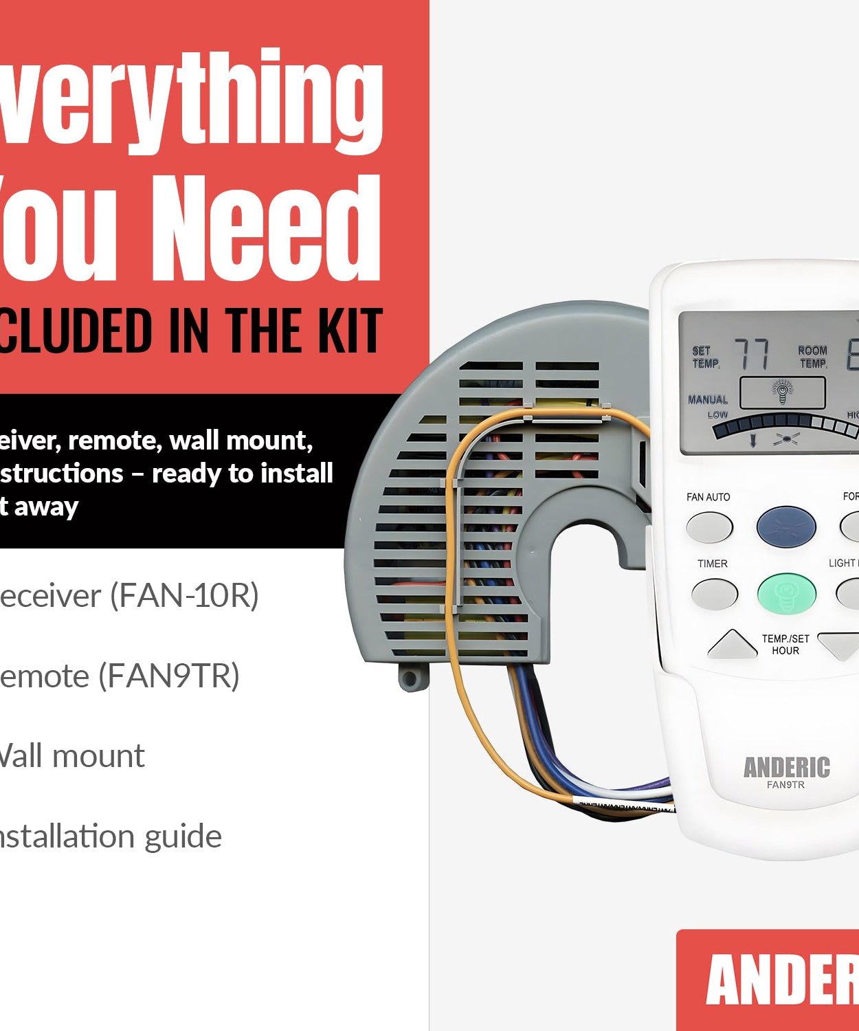 Anderic FAN10R/FAN9TR Replacement Ceiling Fan Kit for Hampton Bay