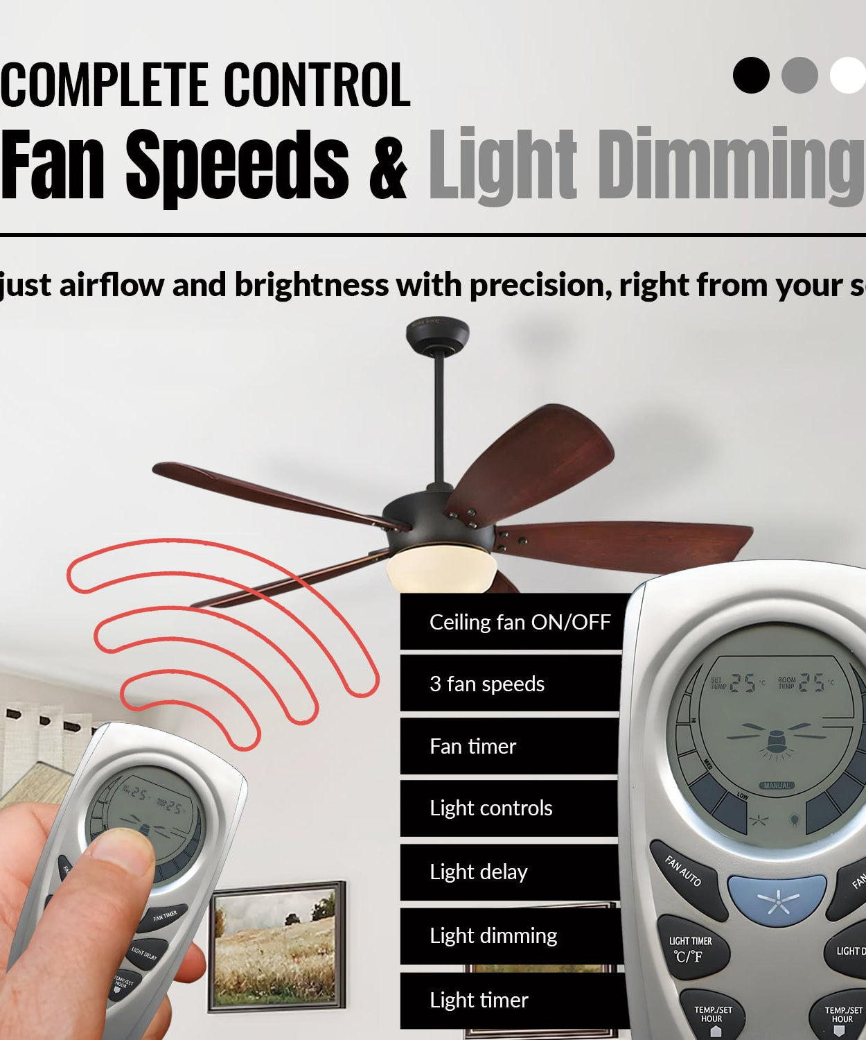 Anderic RR7087T Replacement Thermostatic Ceiling Fan Remote Control with Fan Timer Key | CHQ7087T
