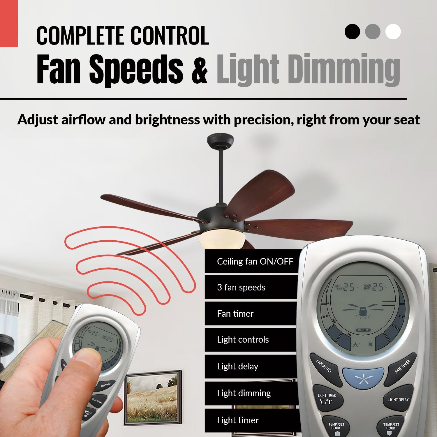 Anderic RR7087T Replacement Thermostatic Ceiling Fan Remote Control with Fan Timer Key | CHQ7087T