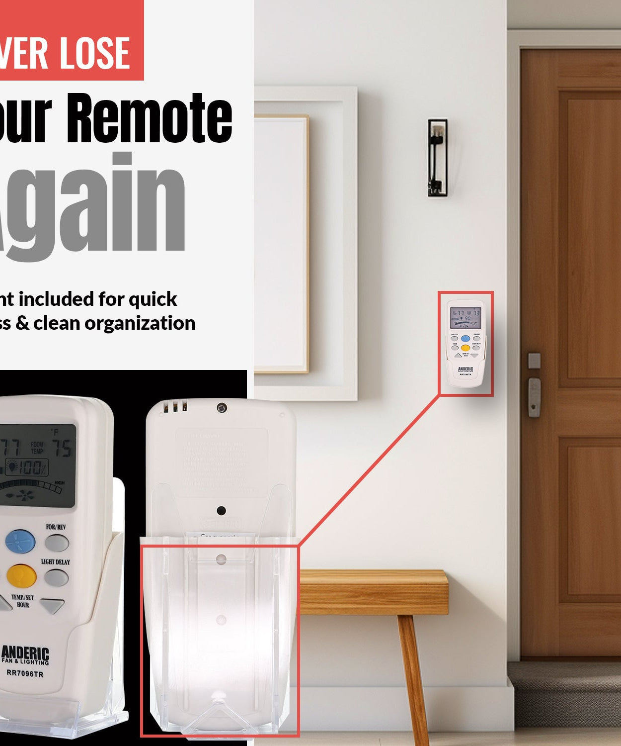 Anderic RR7096TR Thermostatic Ceiling Fan Remote Control with Reverse Key | CHQ7096T, CHQ8BT7096T