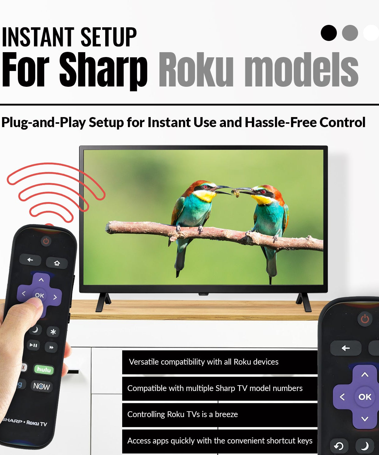 Sharp LC-RCRUDUS-20 Roku TV Remote Control | 2019, 2018 - LCRCRUDUS20
